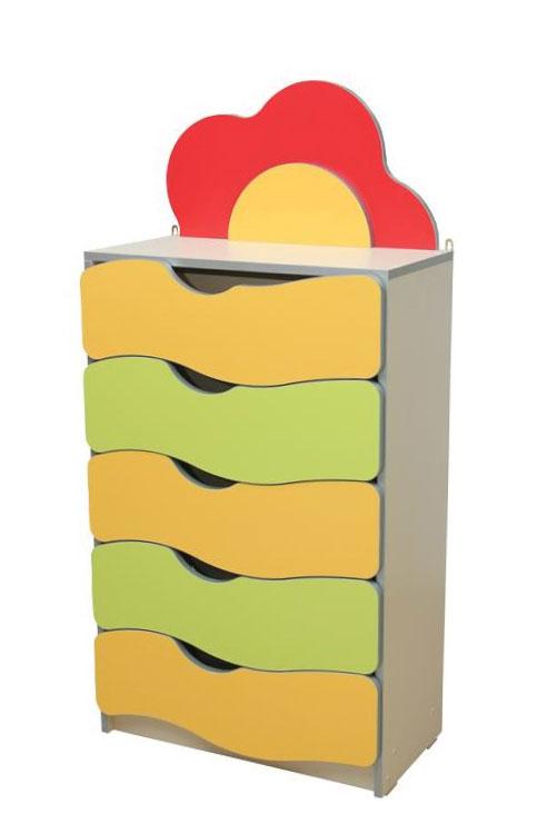 Стінка дитяча "Квіткова поляна", АНШАР ГРУП (28510), 600х300х1247 мм, з 5-ма шухлядами та фігурними елементами